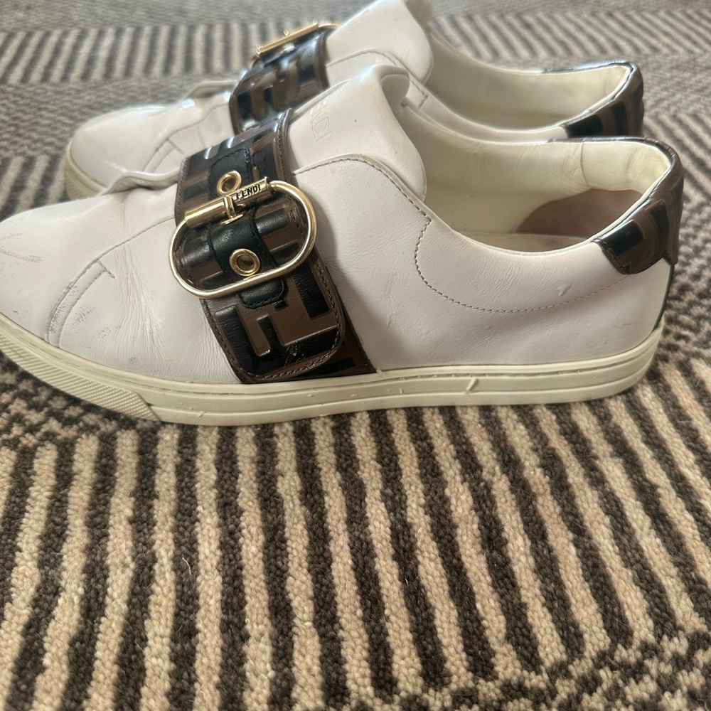 Fendi White and Gold Luxury Sneakers
